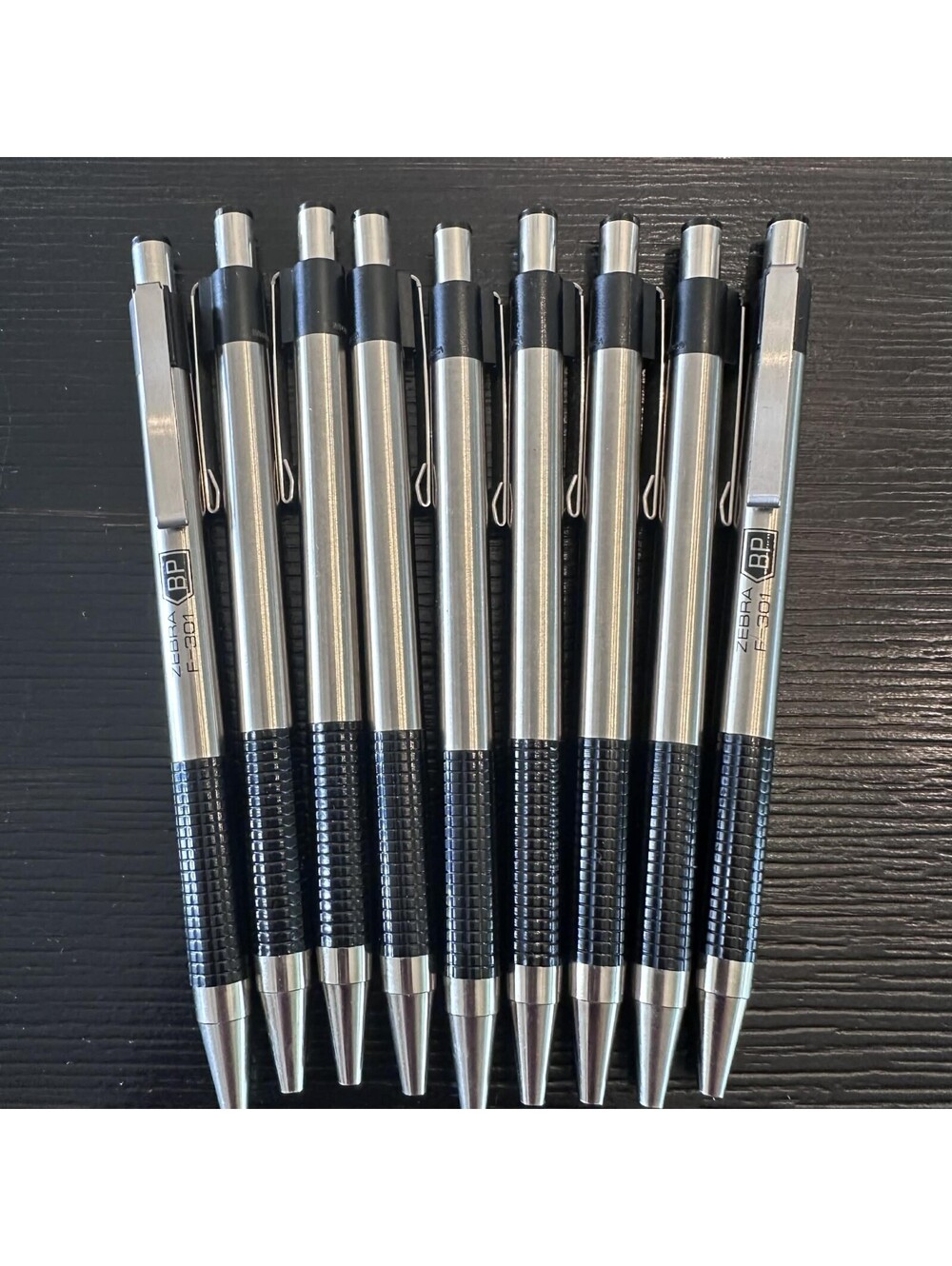 Zebra F-301 Stainless Steel Ballpoint Pens Black Grip Lot Of 9 EUC